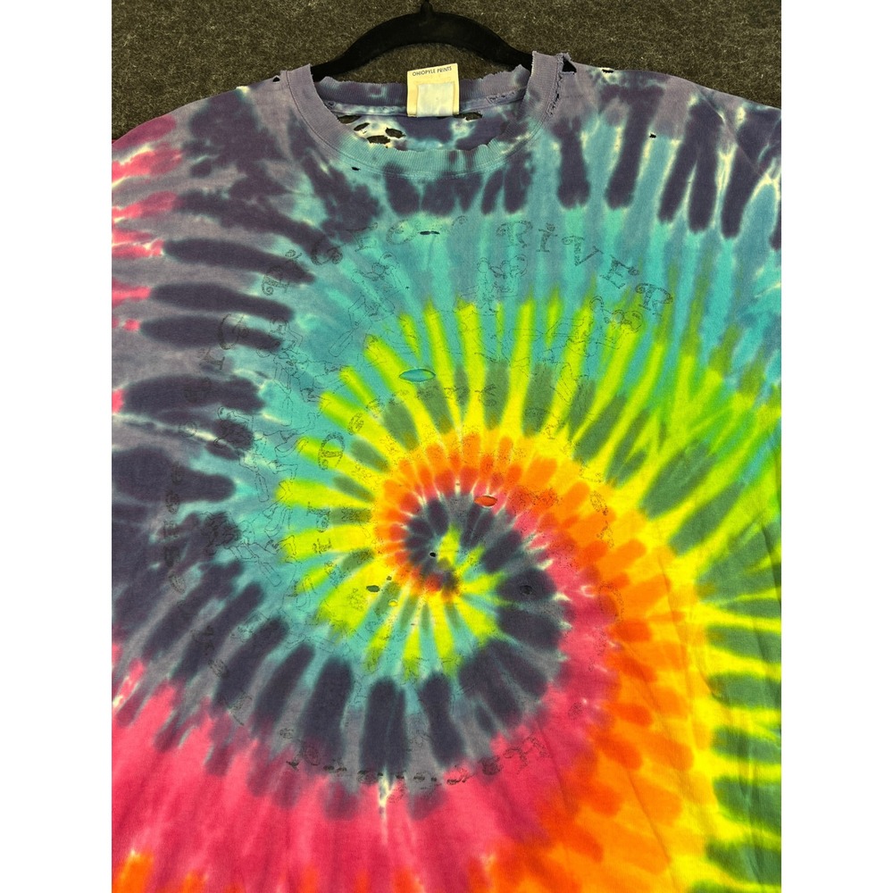 VINTAGE Thrashed Ohiopyle Tie Dye Shirt Large Rainbow Spiral Youghiogheny Tee GD